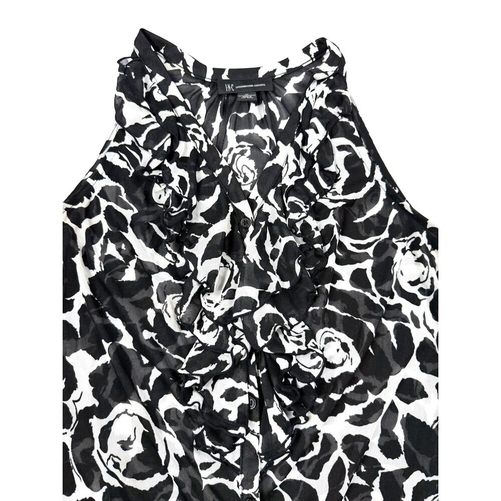 INC Women's Size S Asymmetrical Top Blouse Black White Stretch Sheer Sz M - Picture 3 of 7
